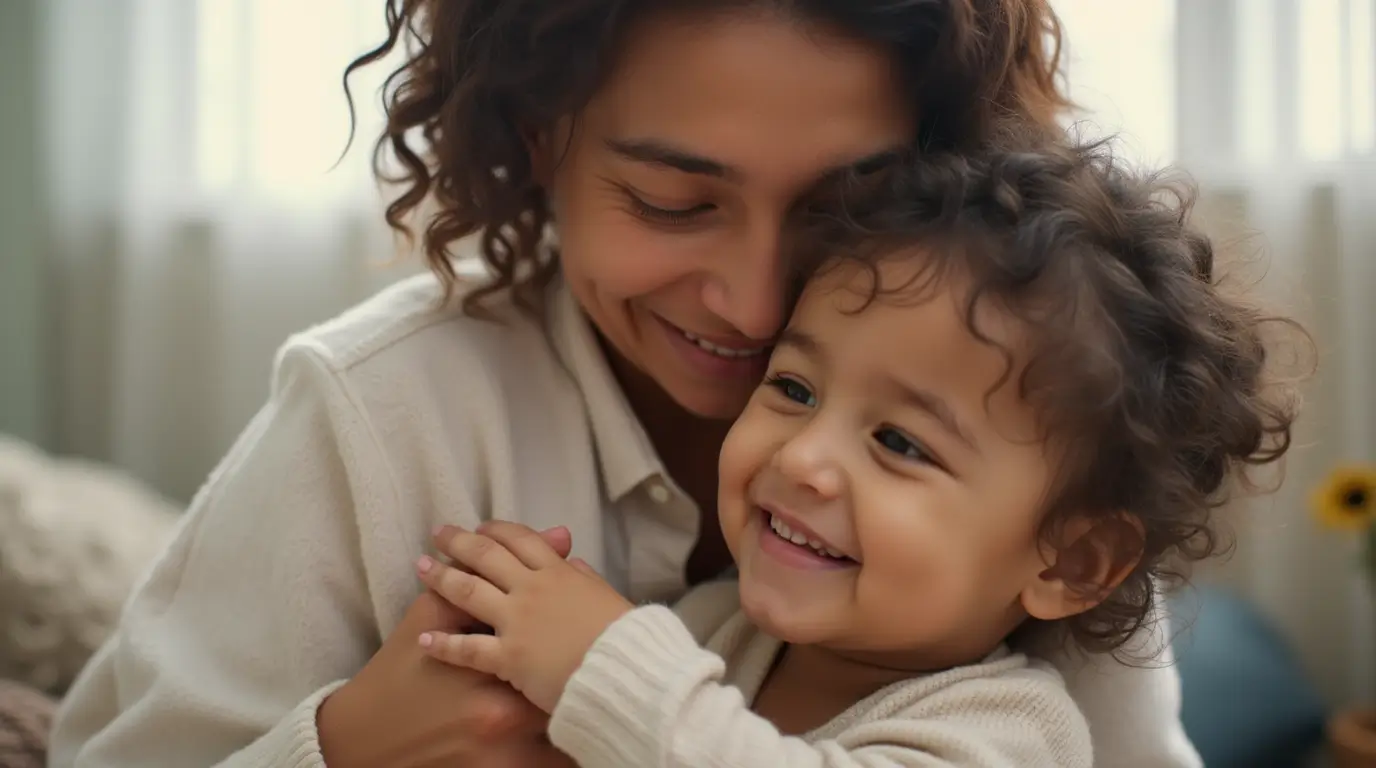 Parent and child sharing a warm, loving hug, symbolizing strong emotional attachment.