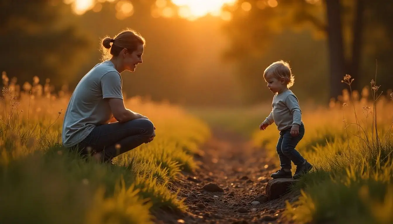 FAFO parenting in action with a mindful parent watching their child explore independently outdoors.