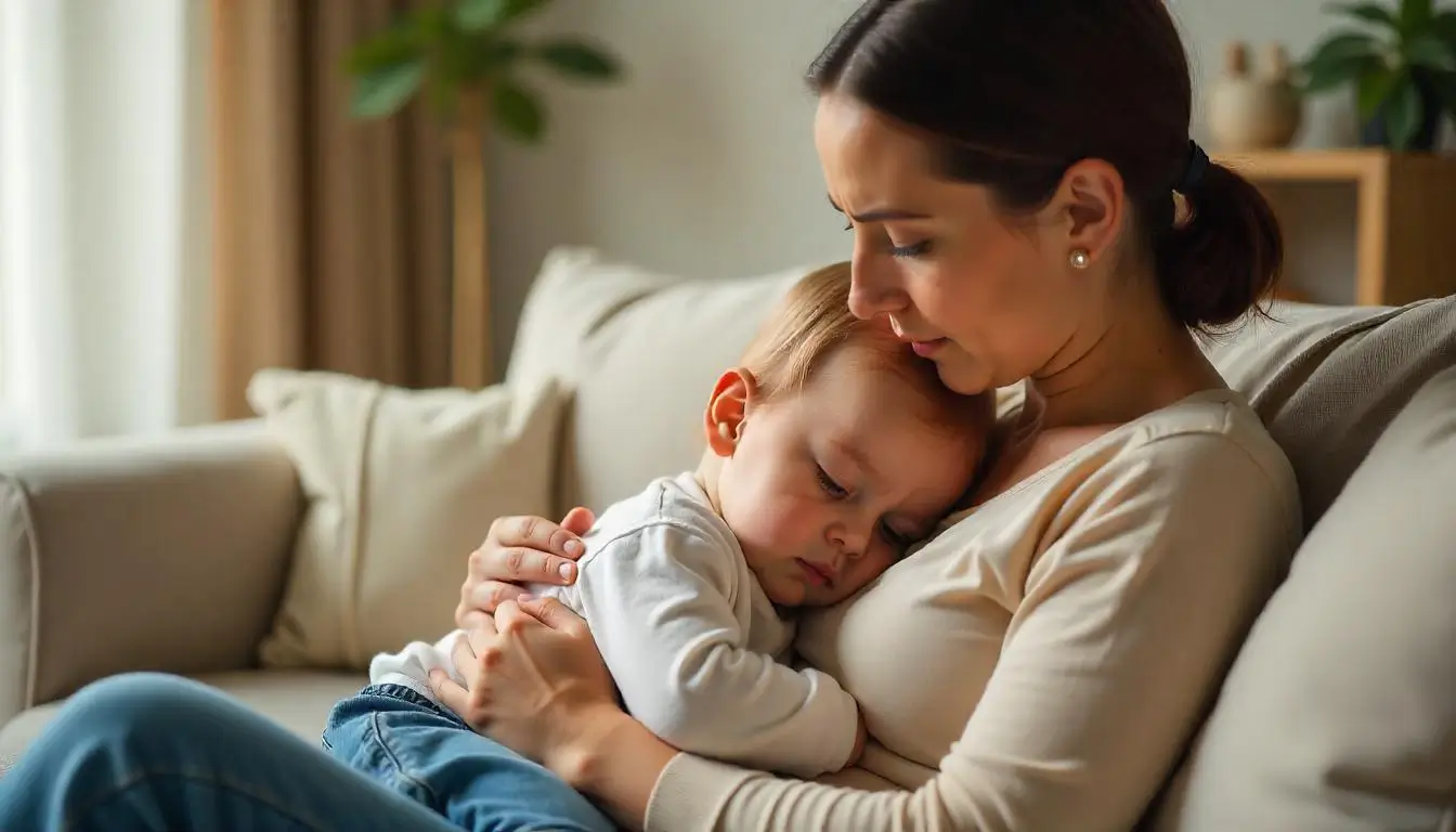 Parent practicing co-regulation by gently comforting an upset toddler in a calm, loving moment.