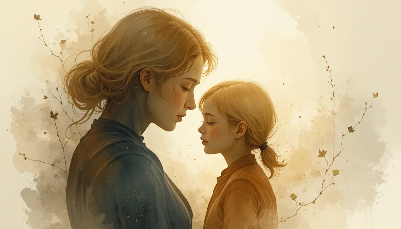 Abstract art showing a parent and child blending in soft watercolor tones, symbolizing forgiveness, understanding, and generational healing.